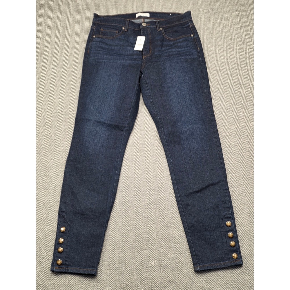 LOFT Sustainable Style Dark Wash Skinny Ankle Jeans Gold Button Hem Mens 29/8